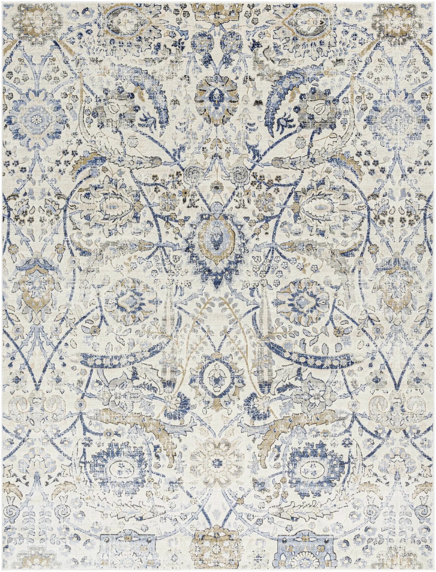 Georgiana blue beige Oushak rug with ivory floral medallions by Boutique Rugs on Tampa Home & Garden Store