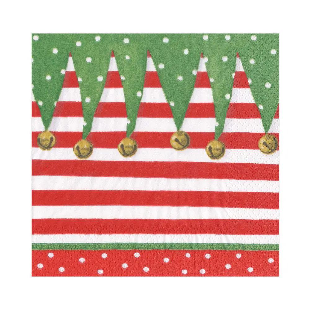 Caspari Stocking Stripe Lunch Napkins red green triple-ply paper design on Tampa Home & Garden Store