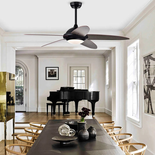 52-inch DirectDeals ceiling fan with lights, black finish and three colors in dining room on Tampa Home & Garden Store