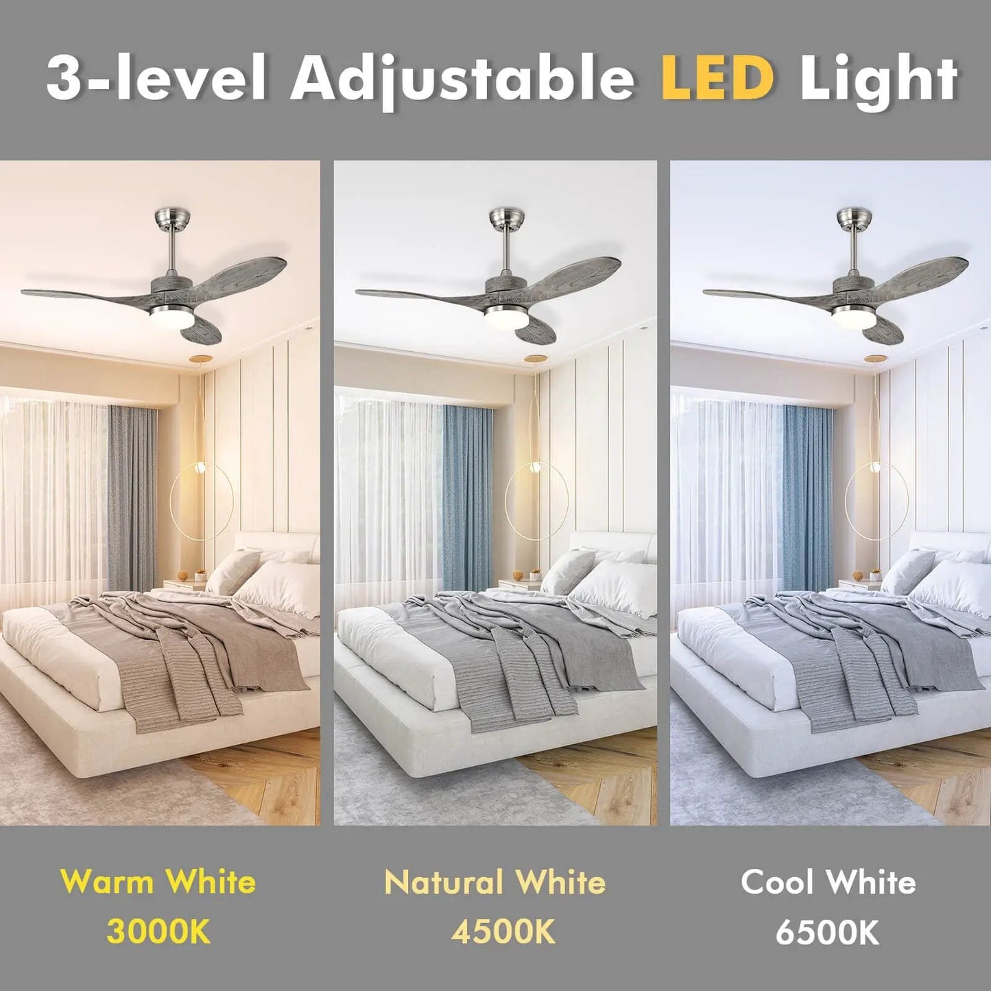 48 Inch Wood Ceiling Fan with LED Lights and 6 Speed Levels - Tampa Home & Garden Store