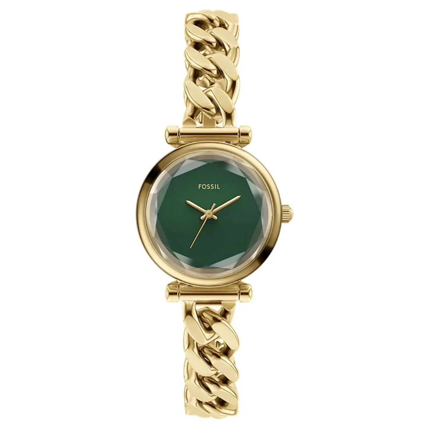 Fossil Carli women's watch with green dial and gold-tone chain-link bracelet on Tampa Home & Garden Store