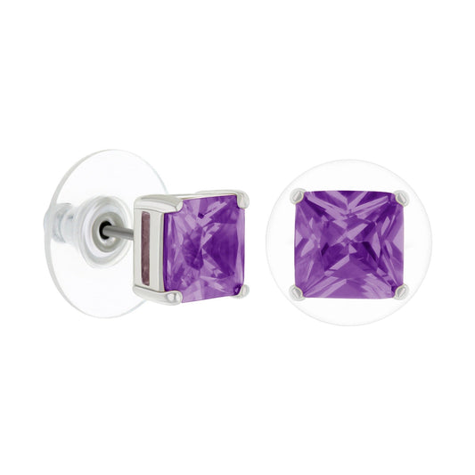 1.3 Ct stud earrings with square purple gemstone in silver-tone setting butterfly backs on Tampa Home & Garden Store