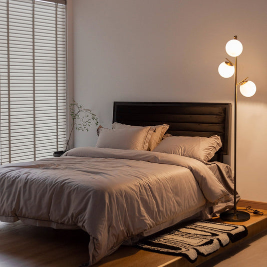 3-Globe Floor Lamp with Foot Switch and Bulb Bases-Golden - Tampa Home & Garden Store