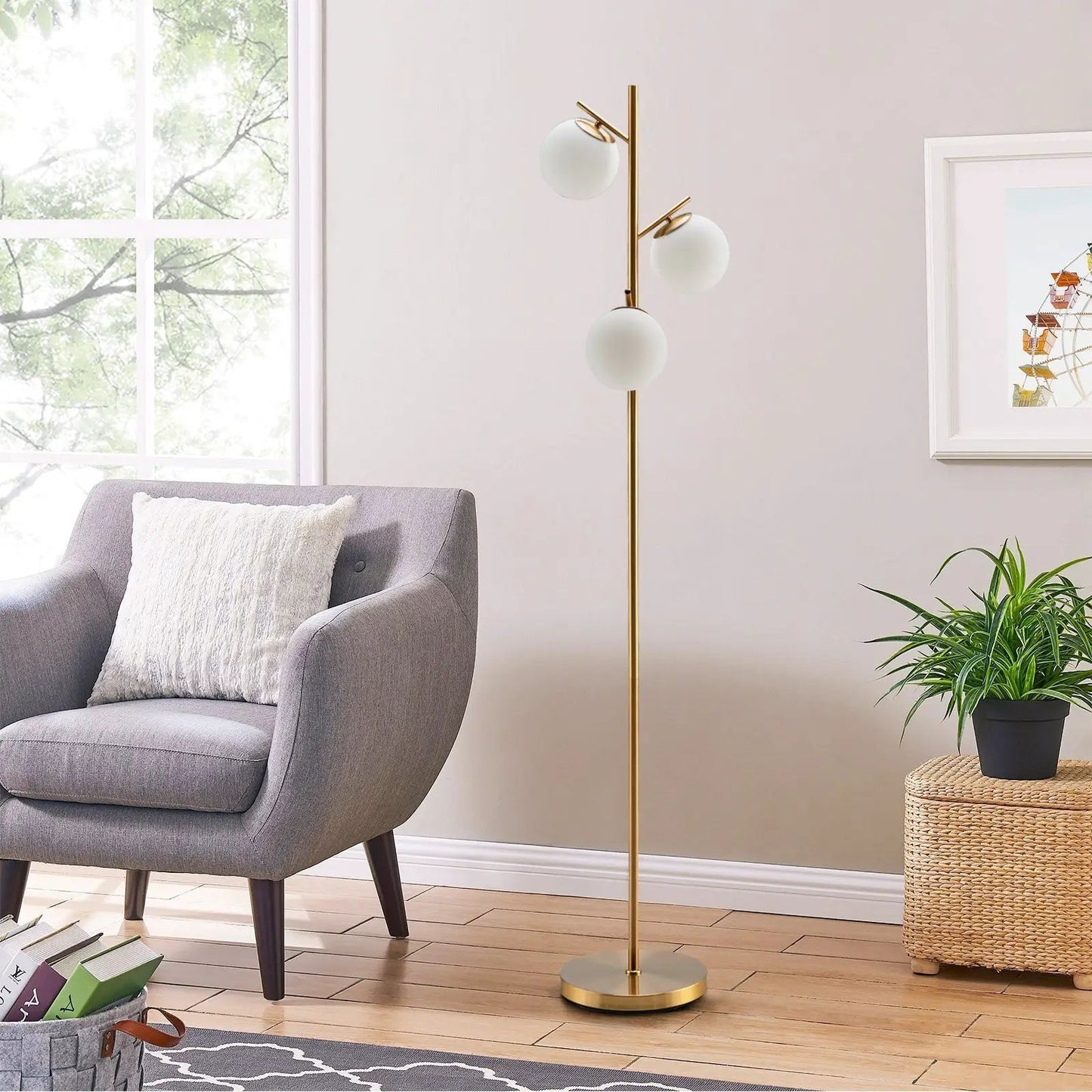 3-Globe Floor Lamp with Foot Switch in Golden Brass by DirectDeals on Tampa Home & Garden Store