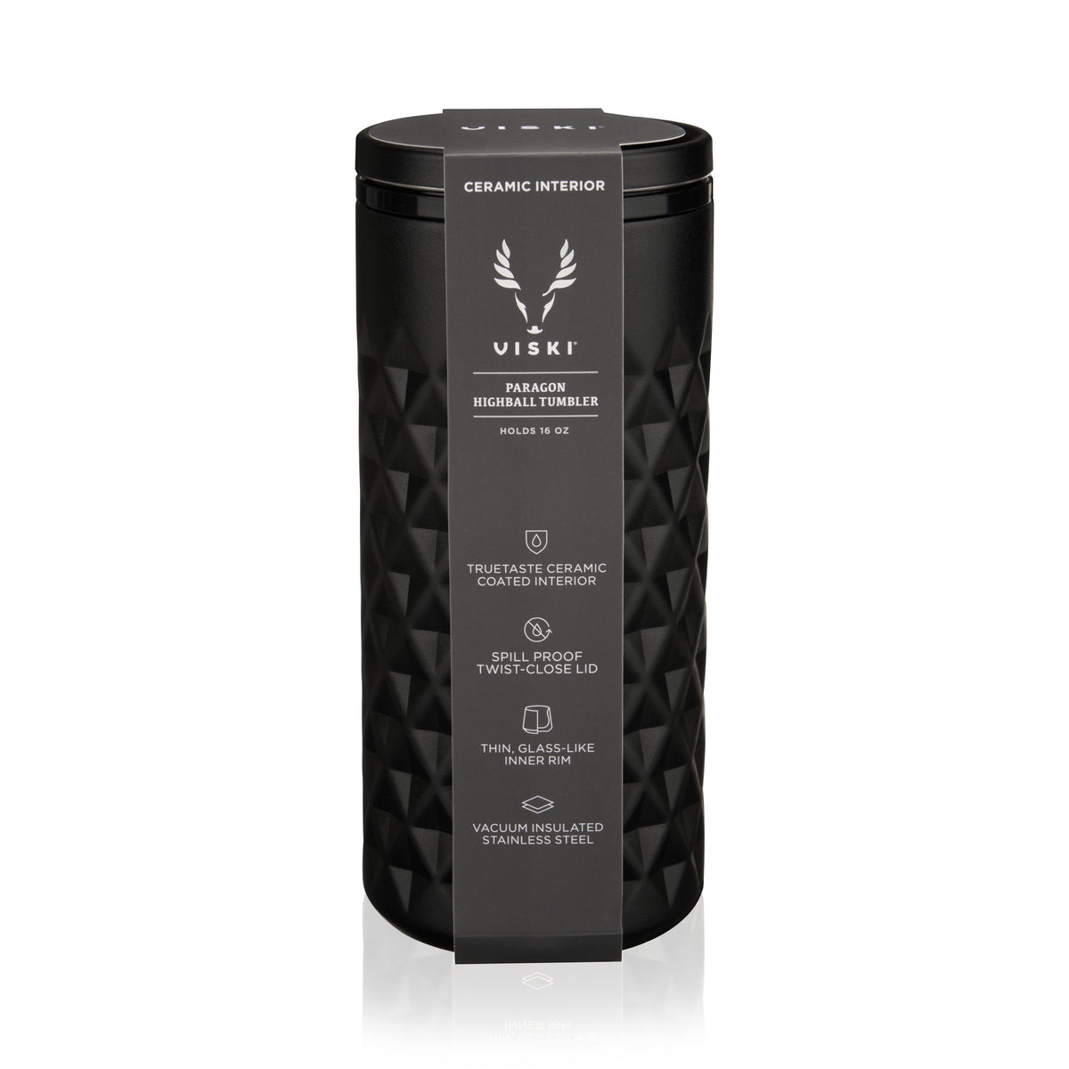 Paragon highball tumbler by Viski obsidian black stainless steel ceramic interior on Tampa Home & Garden Store