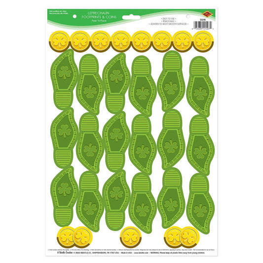 Leprechaun Footprints & Coins Peel N Place decals, green footprints and gold coins on Tampa Home & Garden Store
