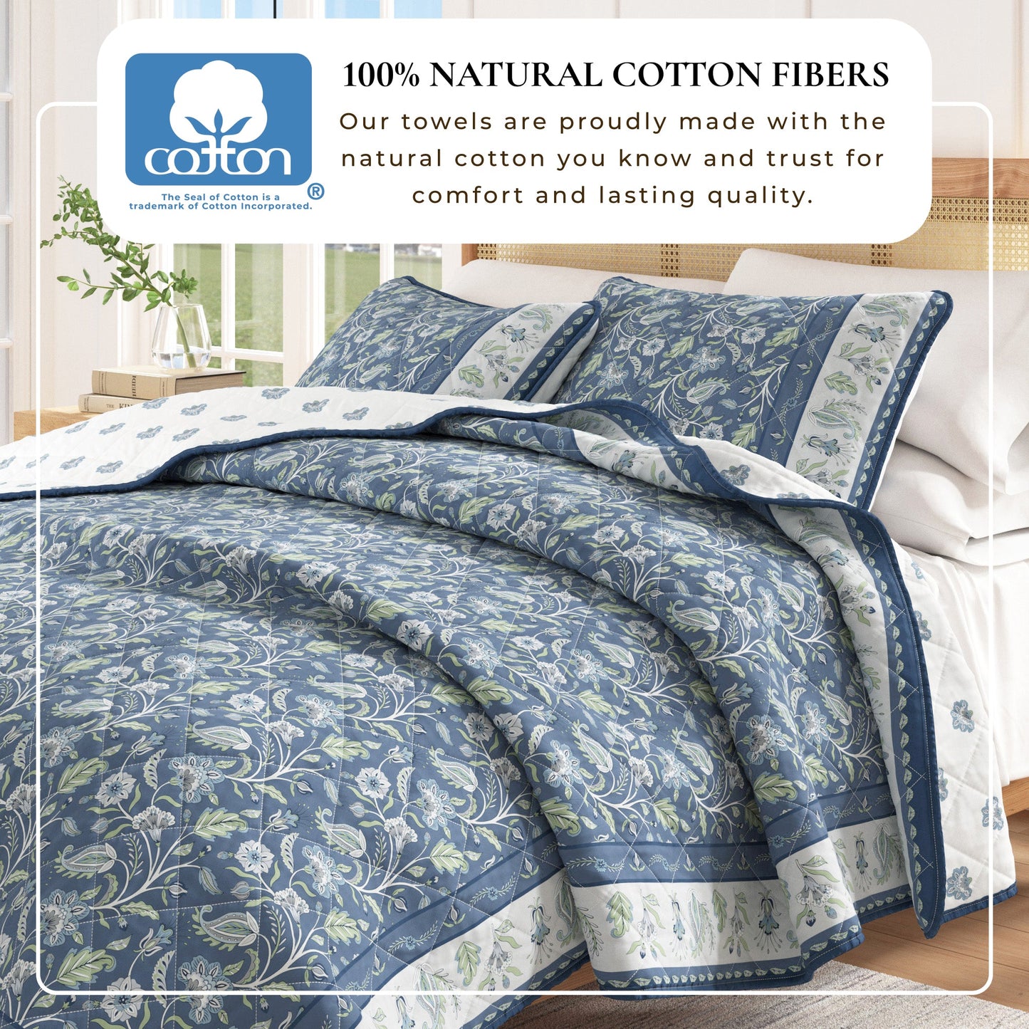 Reversible Floral Boho Cotton Quilt And Sham