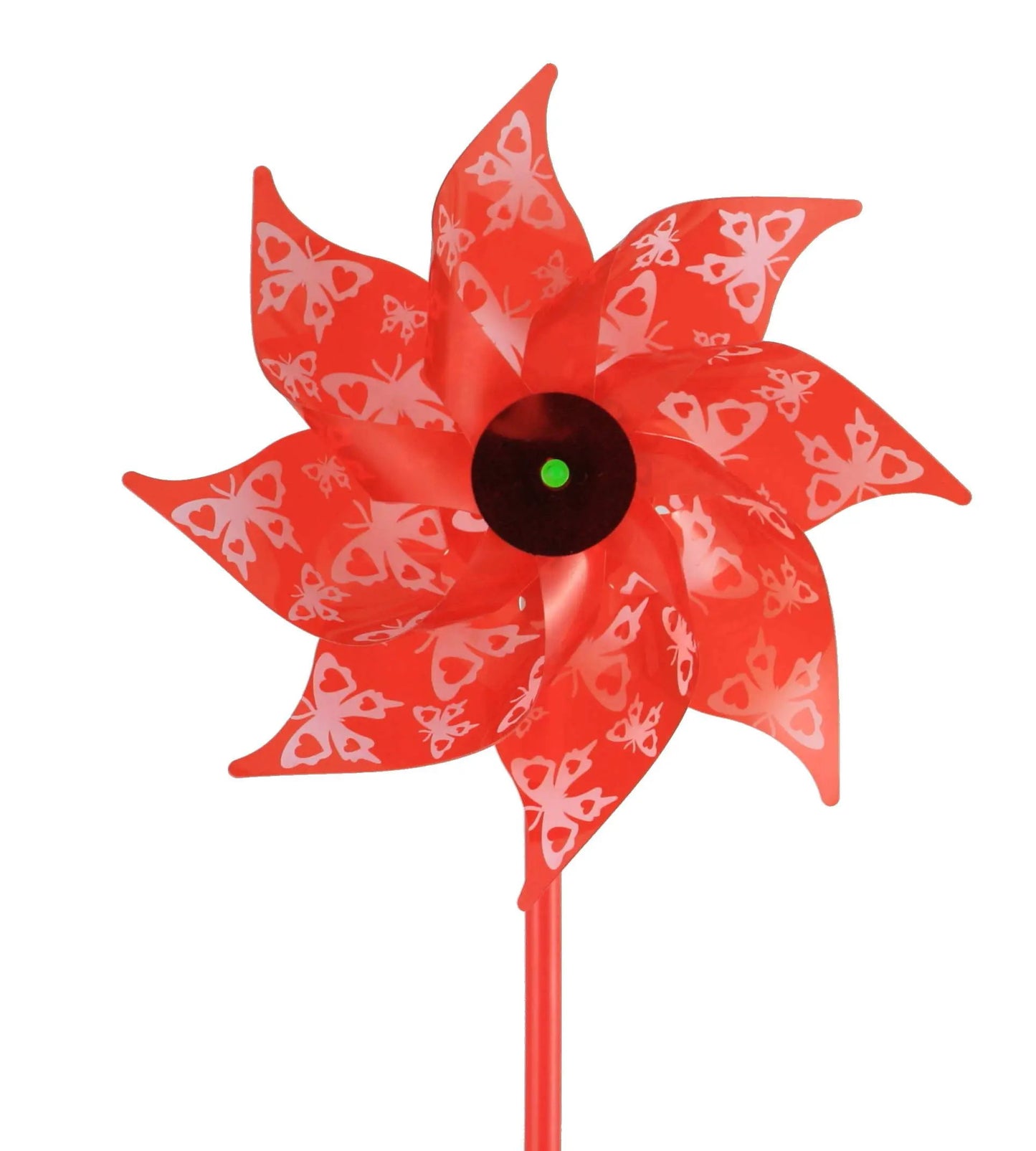 PVC Pinwheel with red butterfly pattern, plastic lawn wind spinner on Tampa Home & Garden Store