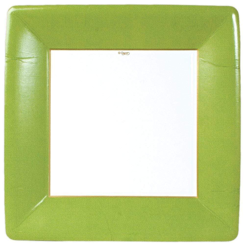 Moss Green Grosgrain Border Square Dinner Plate Caspari disposable on Tampa Home & Garden Store