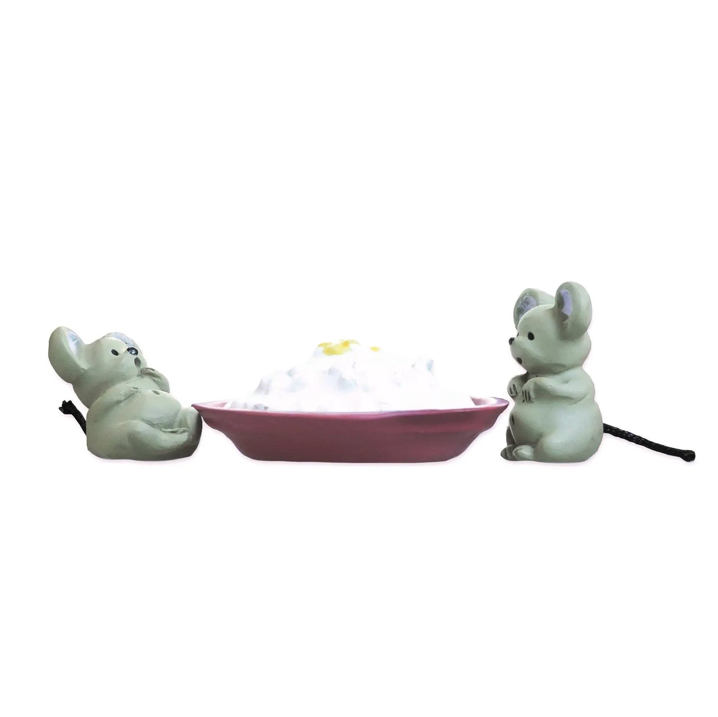 Grist and Hannibal Christmas Mice figurines, two gray-green mice around a pink bowl on Tampa Home & Garden Store