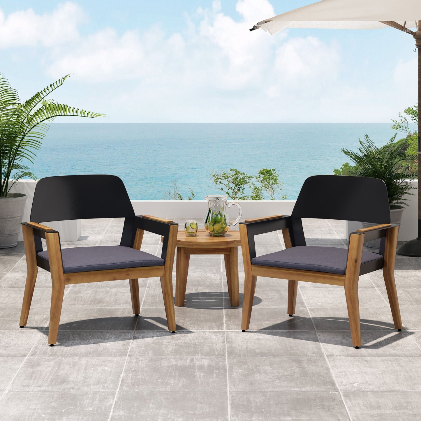 Soho Transitional Outdoor Club Chair set of 2, teak frames with cushions on Tampa Home & Garden Store