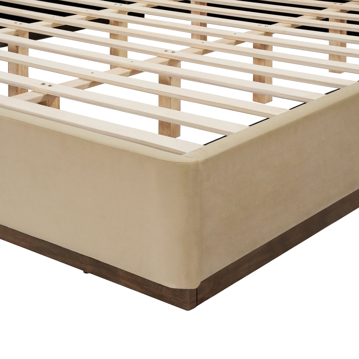 King Size Camel Velvet Upholstered Bed Frame