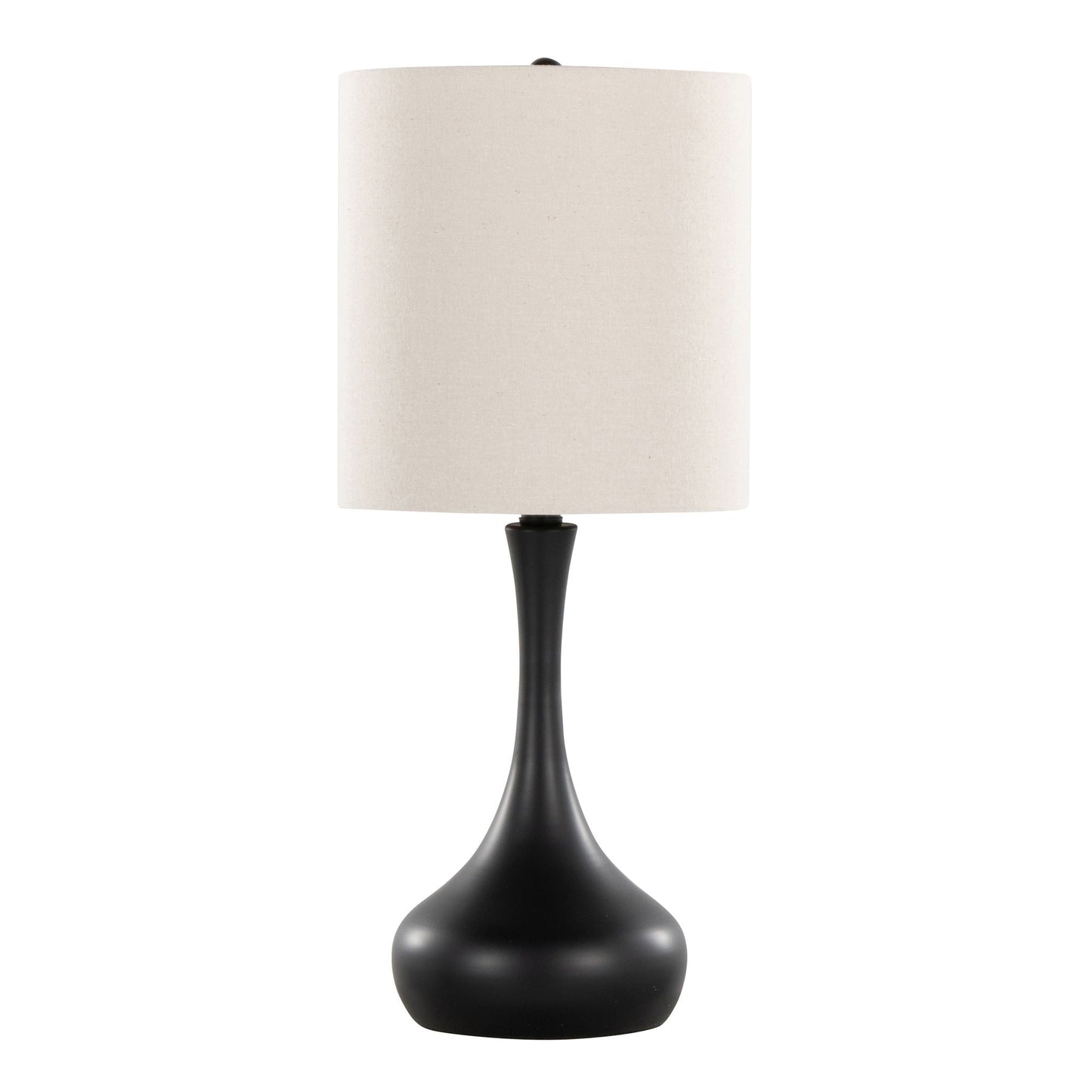 Genie contemporary table lamp with matte black base and oatmeal lampshade on Tampa Home & Garden Store