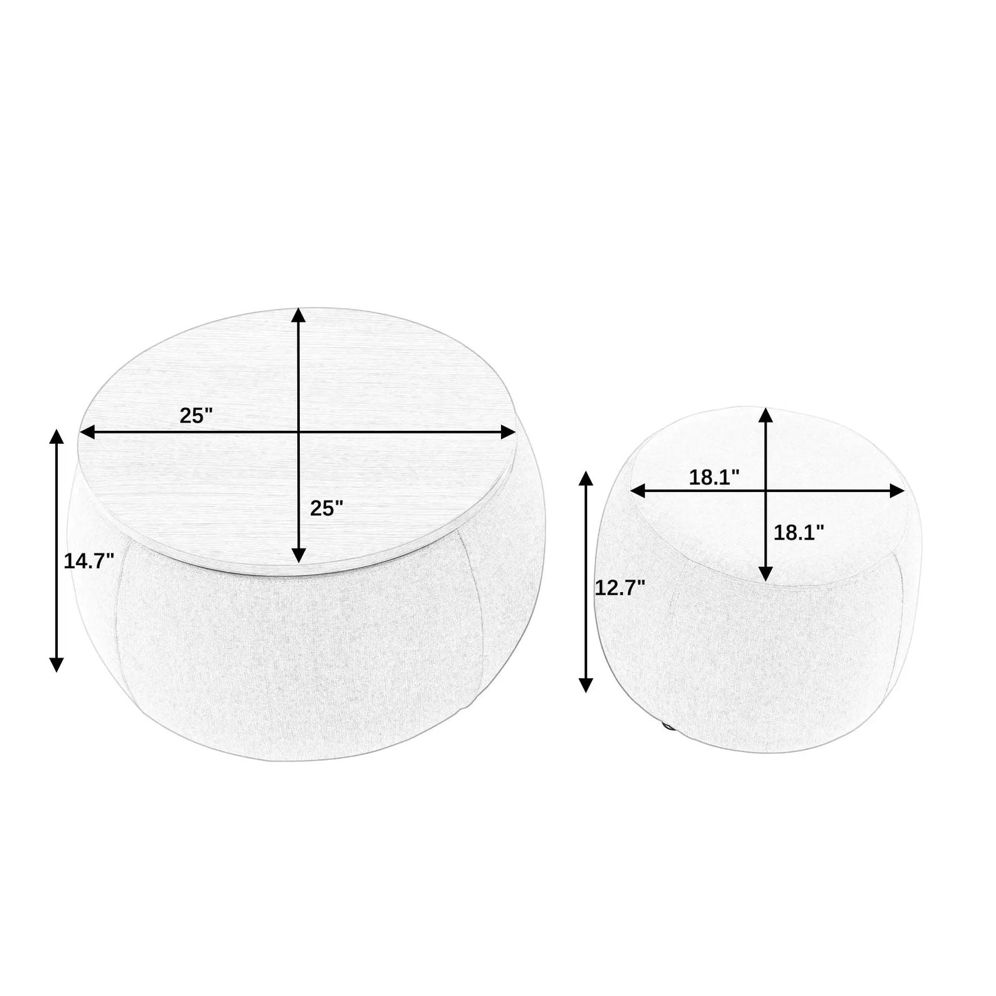Round storage ottoman set, 2-piece with end-table; 25" and 18.1" dia by Unique Piece Furniture on Tampa Home & Garden Store