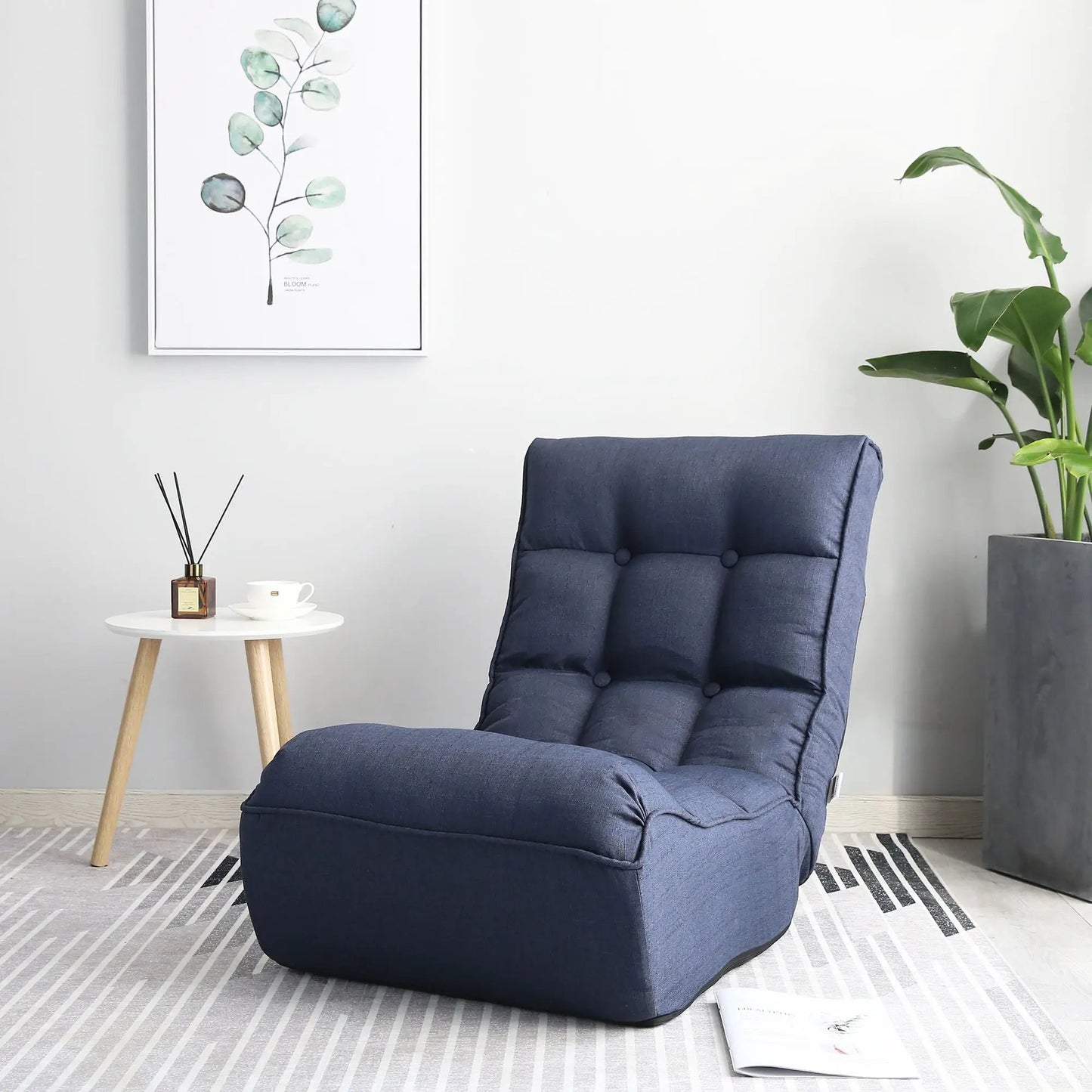 Reclining Japanese Chair Lazy Sofa Adjustable Chair by Unique Piece Furniture in navy fabric on Tampa Home & Garden Store