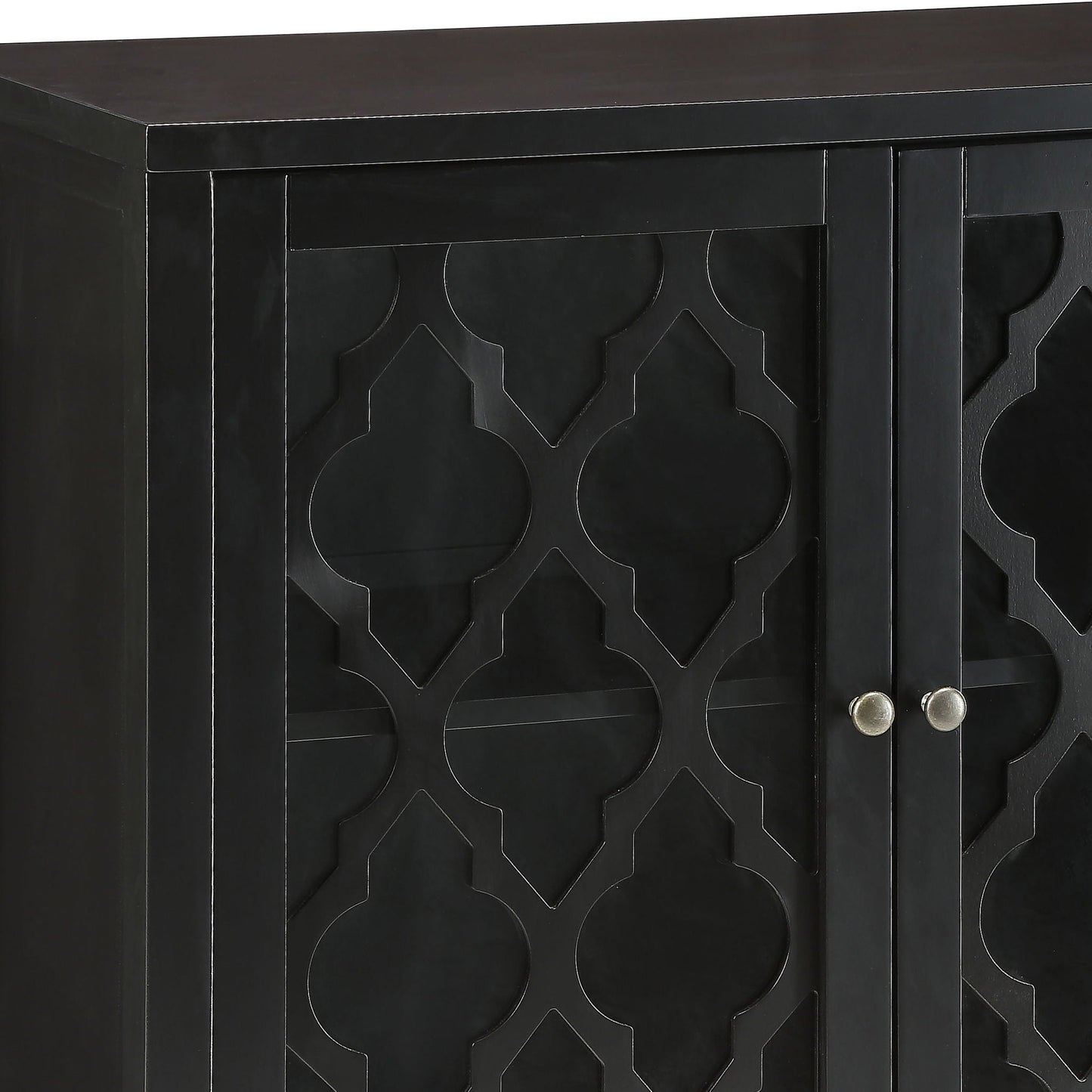 Ceara console cabinet black with geometric lattice doors and metal knobs on Tampa Home & Garden Store