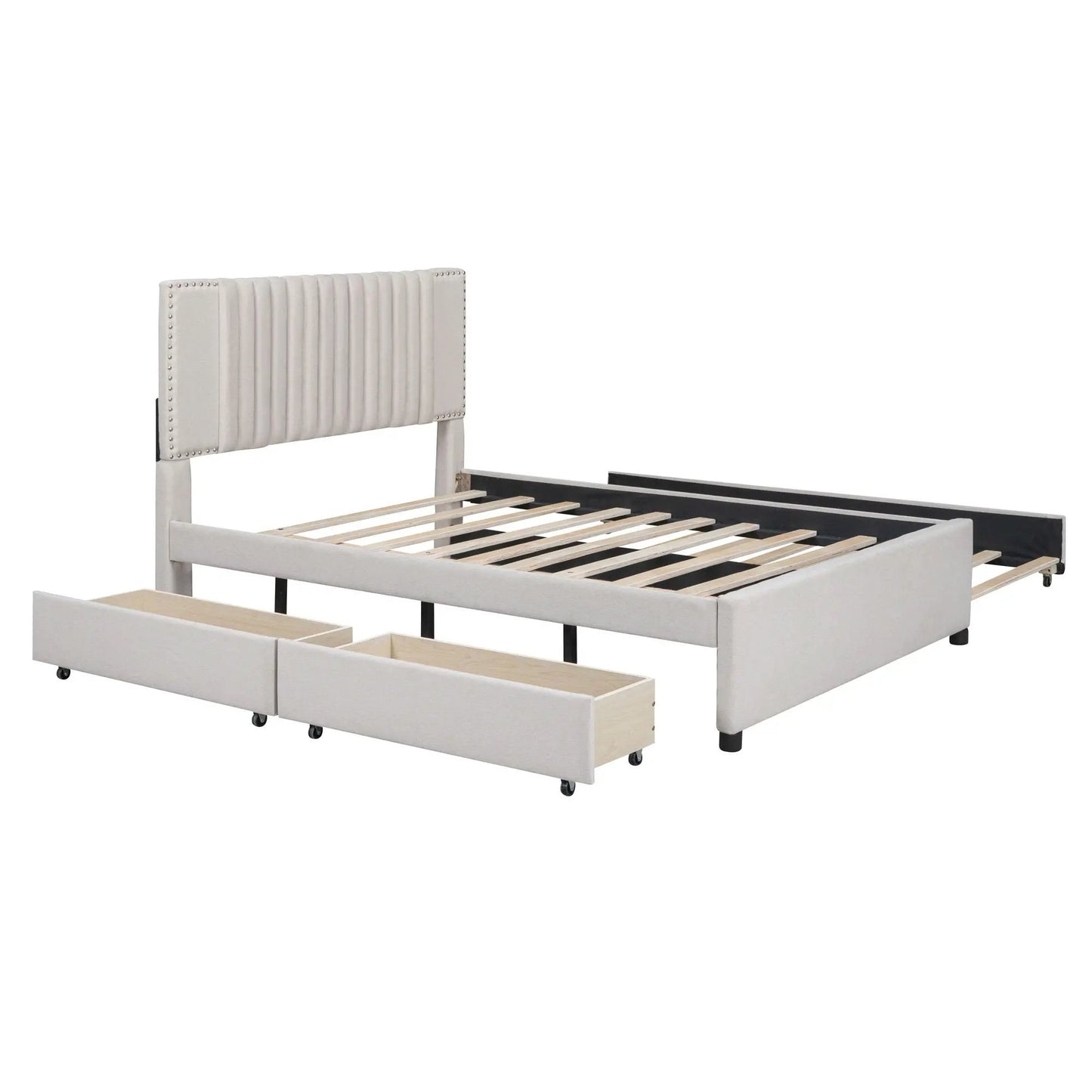 Upholstered Platform Bed With Drawers Headboard