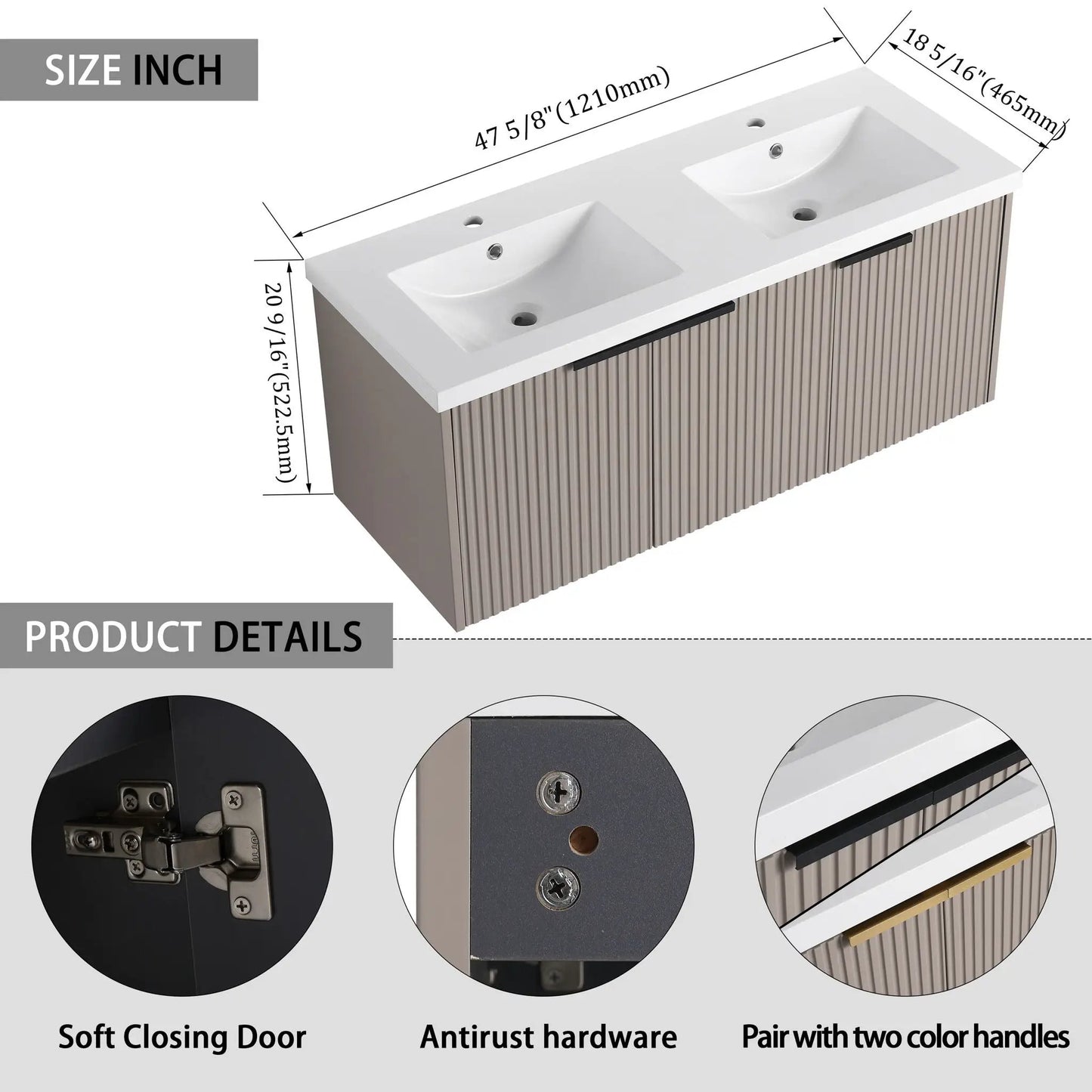 Modern Wall Mounted Vanity With Resin Double Sink