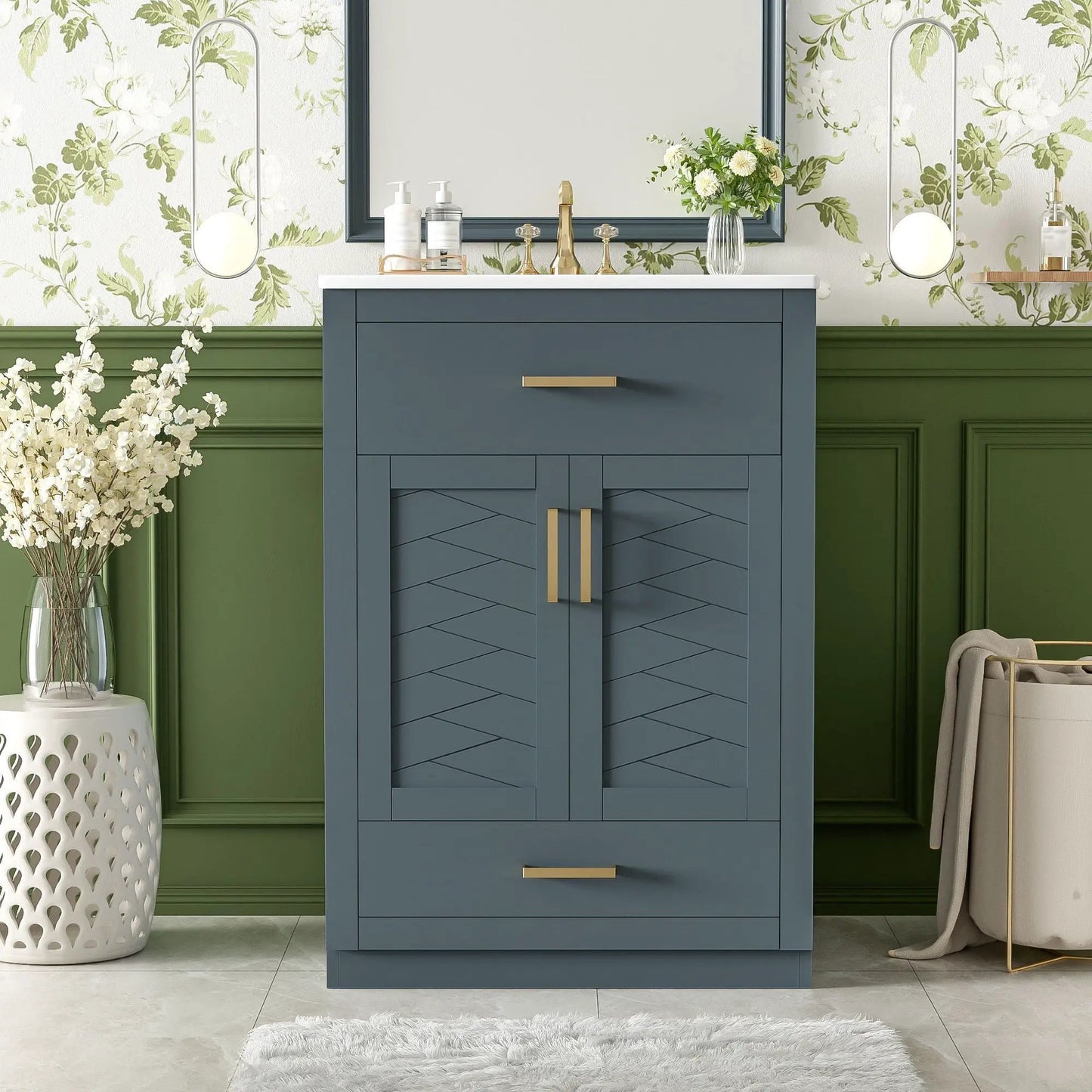 Modern Vanity with Ceramic Sink, Two Door Cabinet