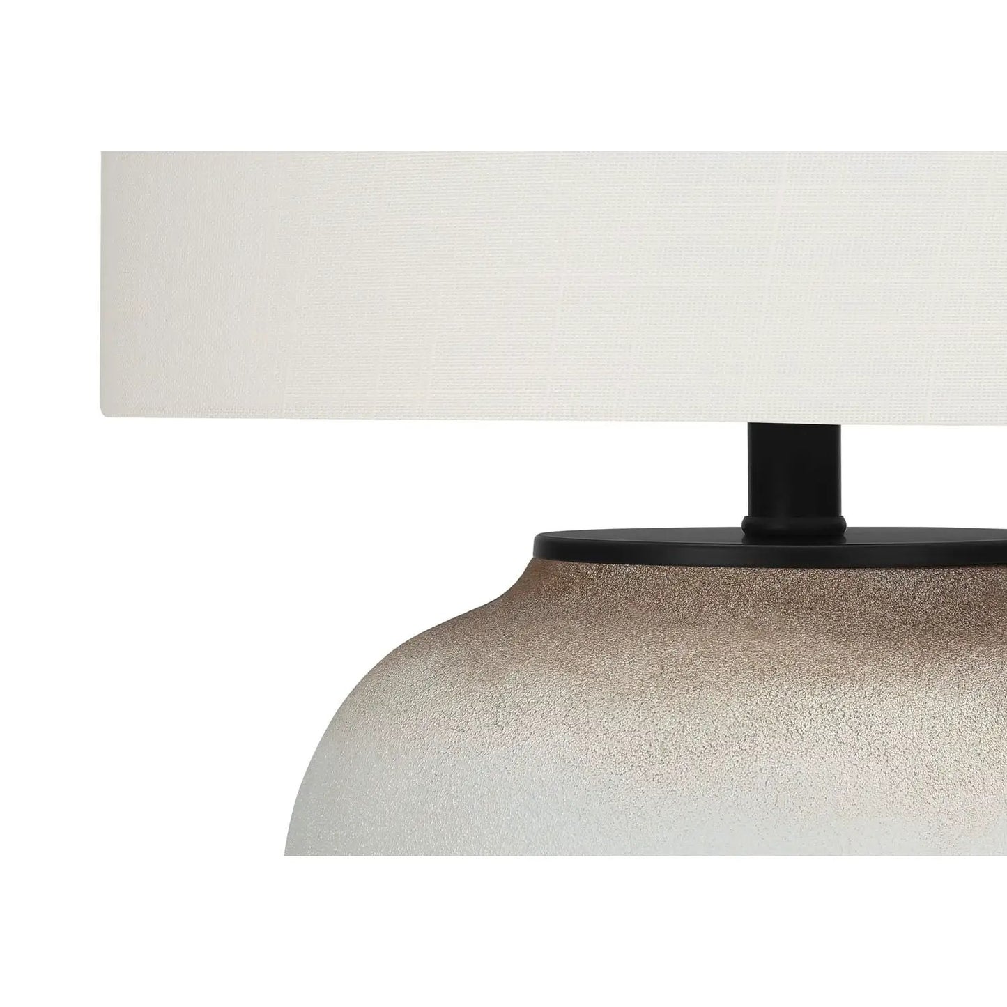 Table lamp cream ceramic base with textured glaze, black neck, and white rectangular drum shade on Tampa Home & Garden Store