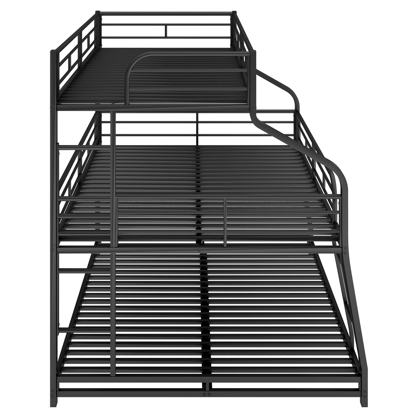 HouseOfZazla black bunk bed frame with guardrails and curved ladder, metal slat construction on Tampa Home & Garden Store