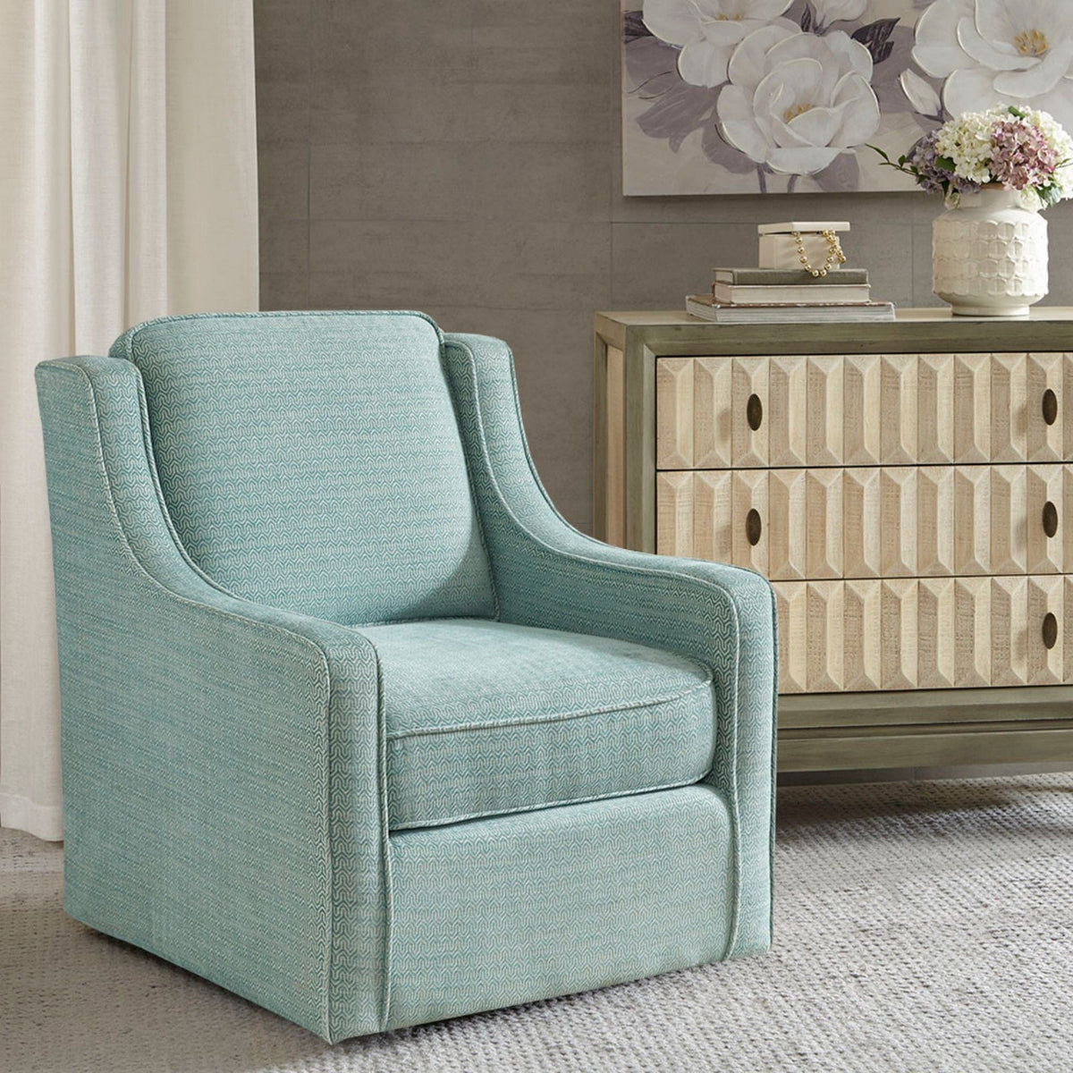 Swivel chair 360-degree rotation in light blue upholstery HouseOfZazla on Tampa Home & Garden Store
