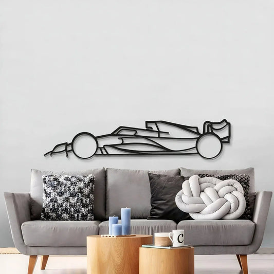 Formula 1 2022 metal car wall art MT0978 in black line art, sleek racing decor by Modello Turbo on Tampa Home & Garden Store