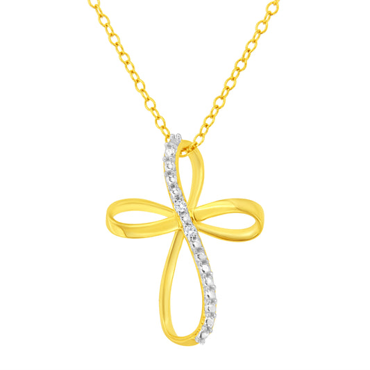 Gold plated cross ribbon pendant with diamond accents on 18in chain, by Bids.com on Tampa Home & Garden Store