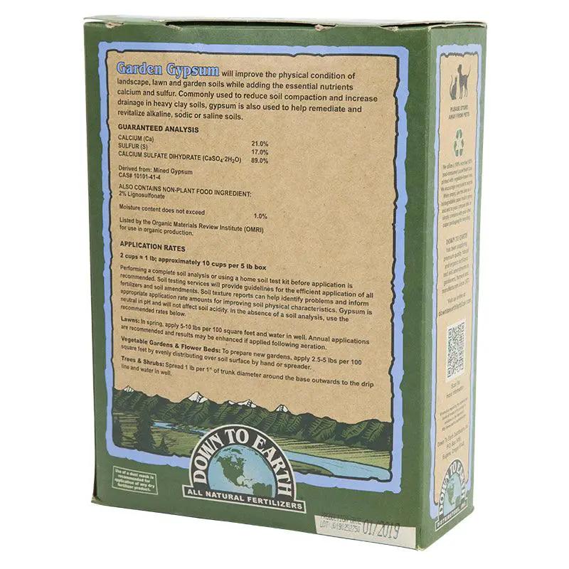 Garden Gypsum Prilled Fertilizer 5 lb box by Grow Organic in green packaging on Tampa Home & Garden Store