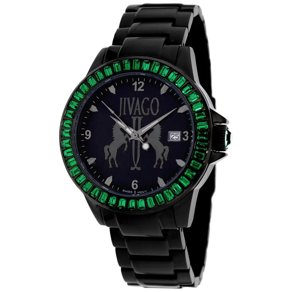 Jivago Folie womens stainless steel watch black bracelet emerald green bezel on Tampa Home & Garden Store