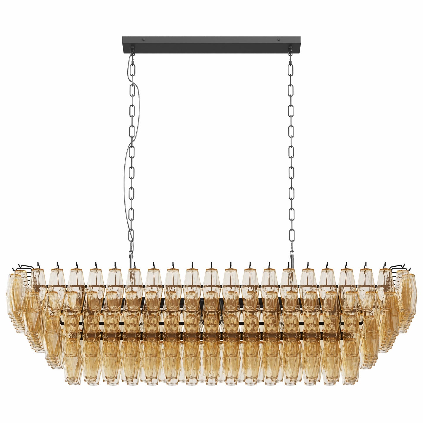 54-Inch Black Rectangular Smoke Glass Chandelier, 12-light, HouseOfZazla on Tampa Home & Garden Store