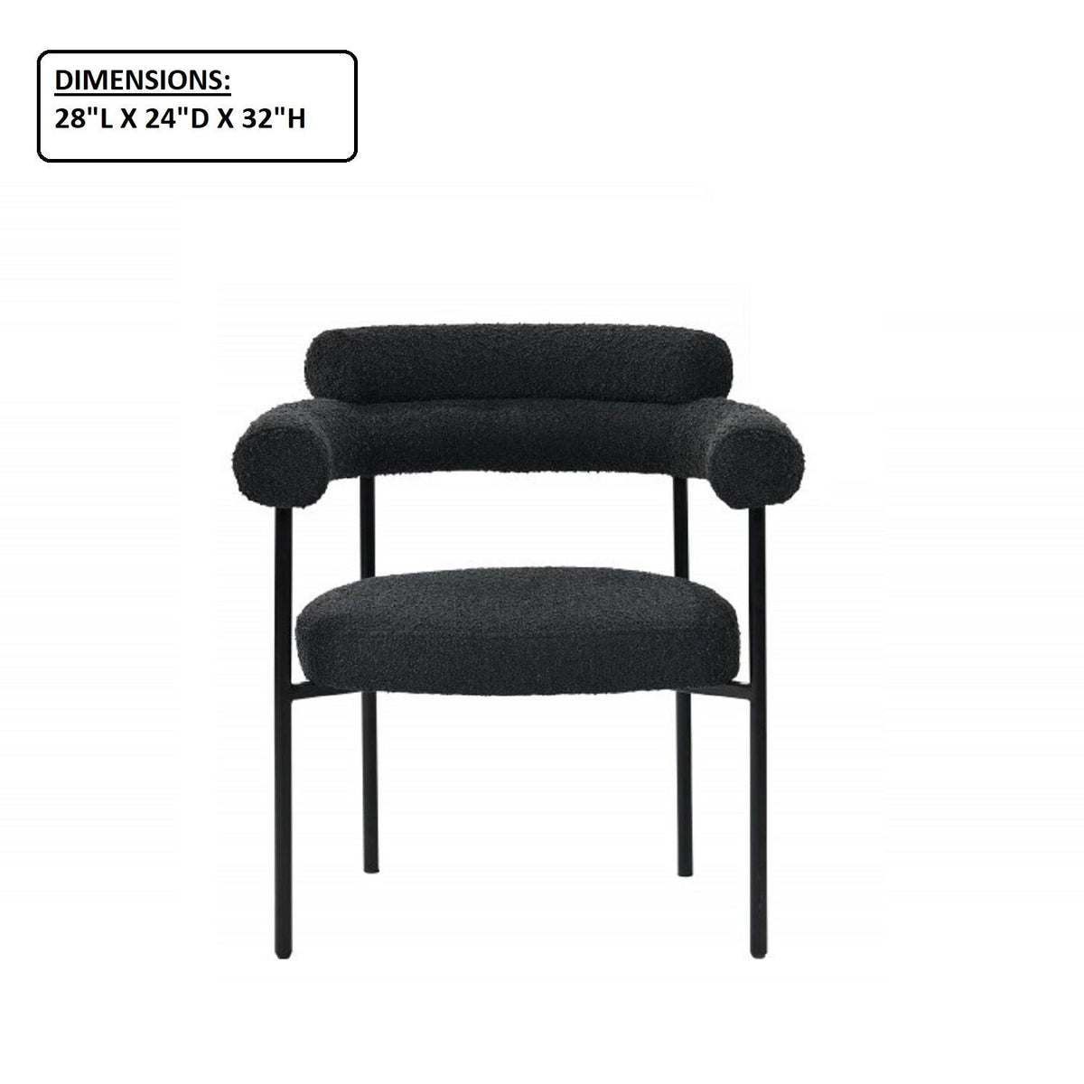 Dining chairs with armrests set of 2 in black boucle upholstery by HouseOfZazla on Tampa Home & Garden Store