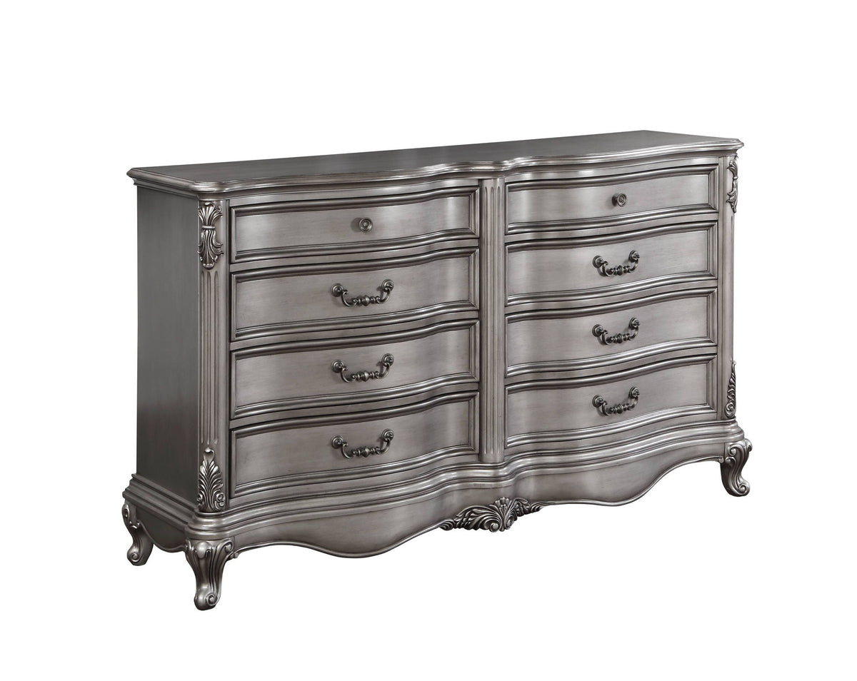 Ariadne Dresser with full-extension drawers in antique silver finish ornate accents HouseOfZazla on Tampa Home & Garden Store