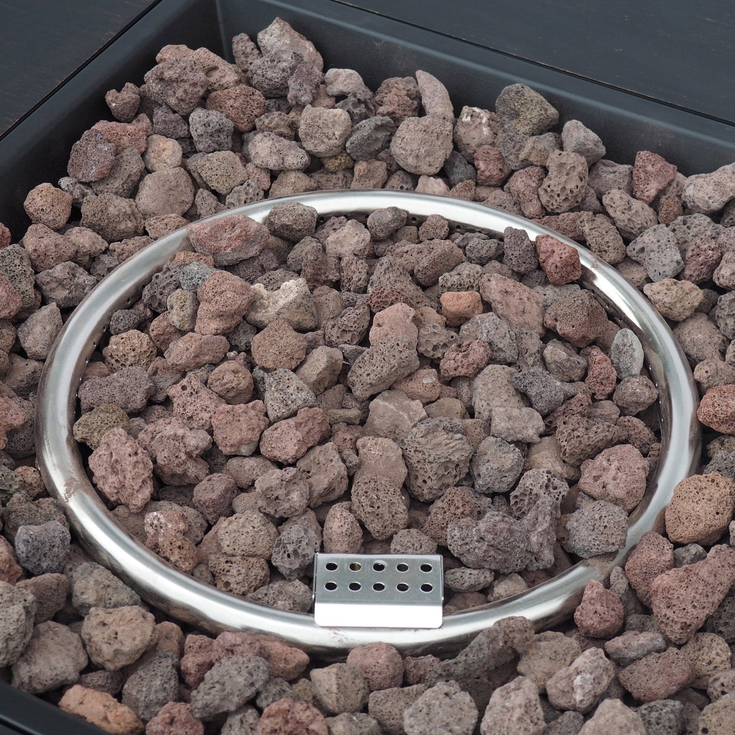 33in outdoor iron square propane fire pit brushed brown with lava rock fill on Tampa Home & Garden Store