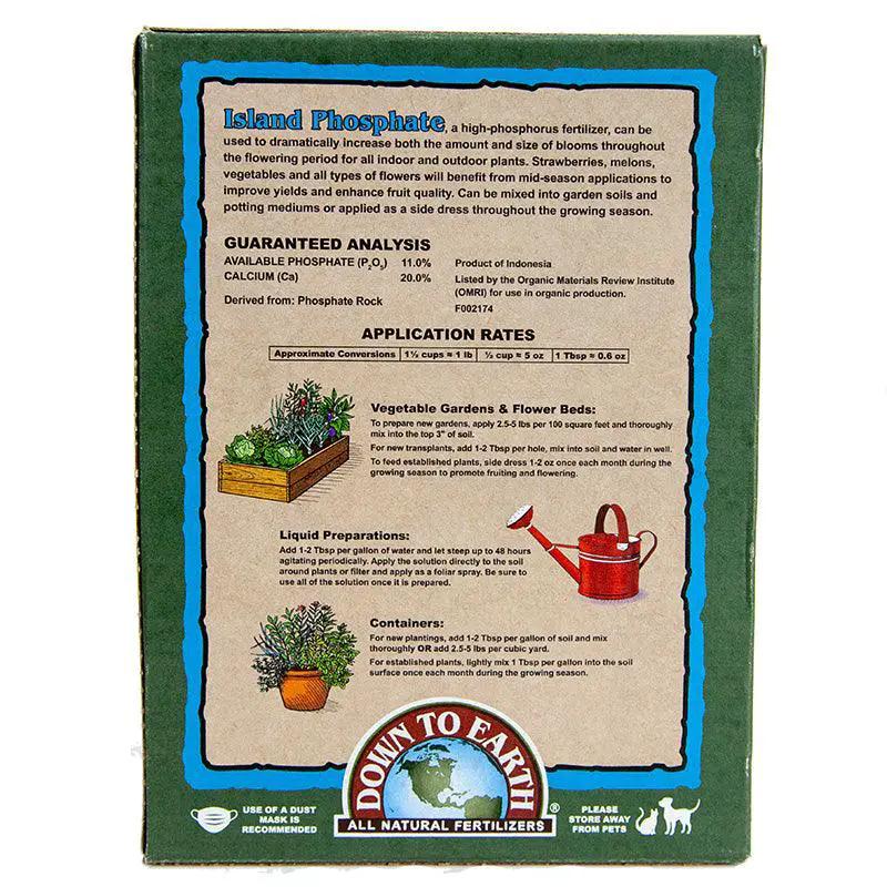 Fertilizer Island Phosphate High P 0-11-0, 5 lb box on green packaging with blue frame on Tampa Home & Garden Store