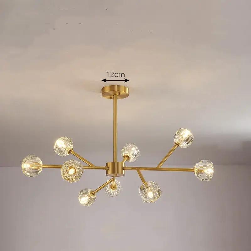 Nordic chandelier copper finish with crystal glass bulbs, multi-arm lighting fixture on Tampa Home & Garden Store