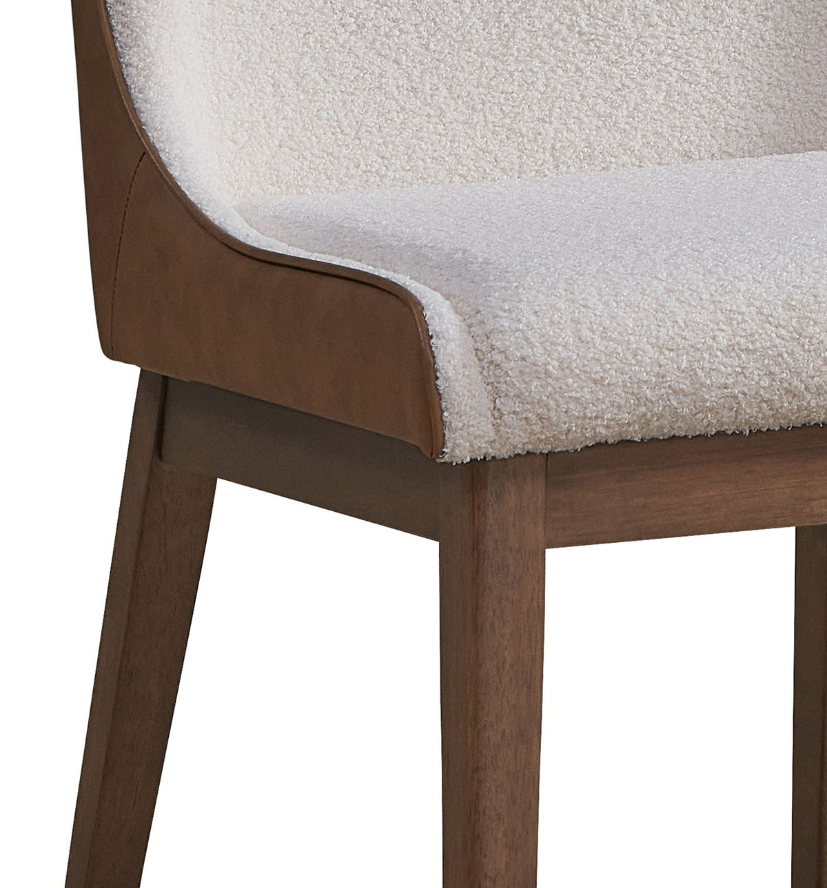 Boucle Velvet Side Chair Set walnut finish with cream boucle upholstery set of 2 on Tampa Home & Garden Store