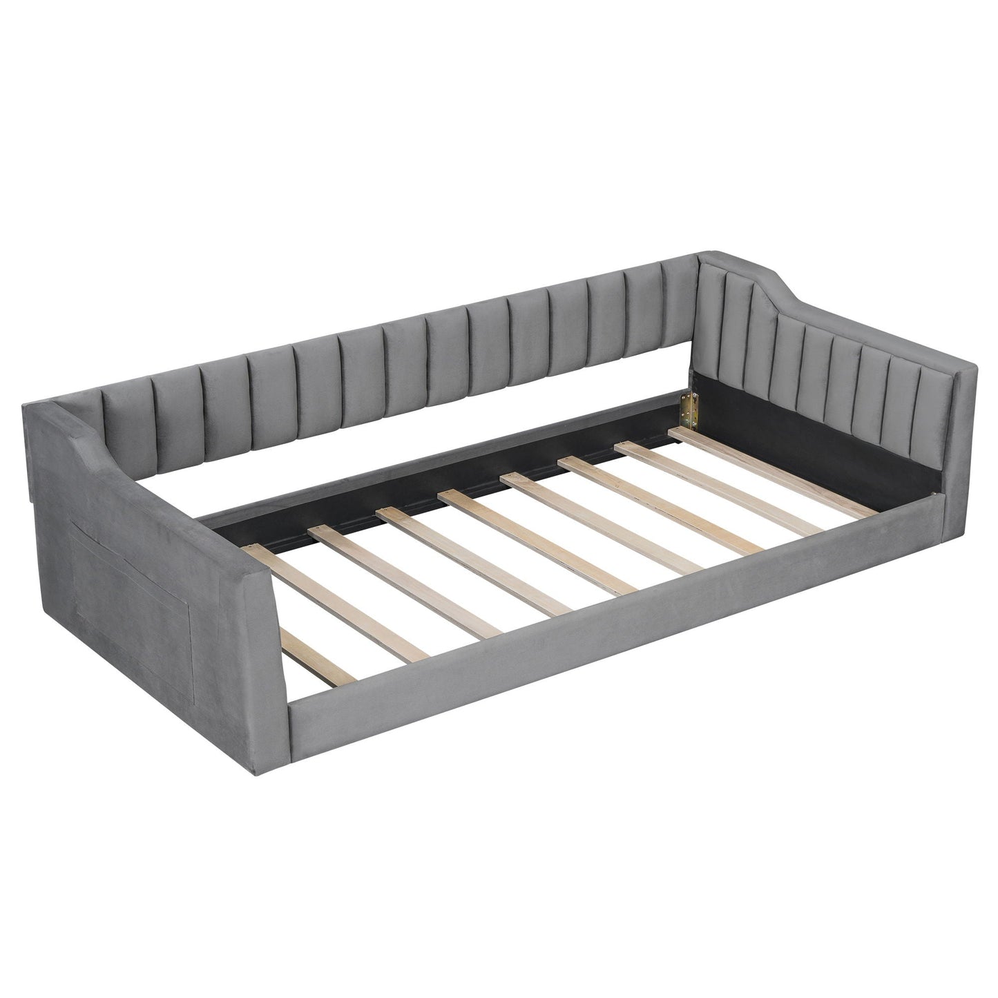 Daybed with side storage pocket in grey fabric upholstery by Unique Piece Furniture on Tampa Home & Garden Store