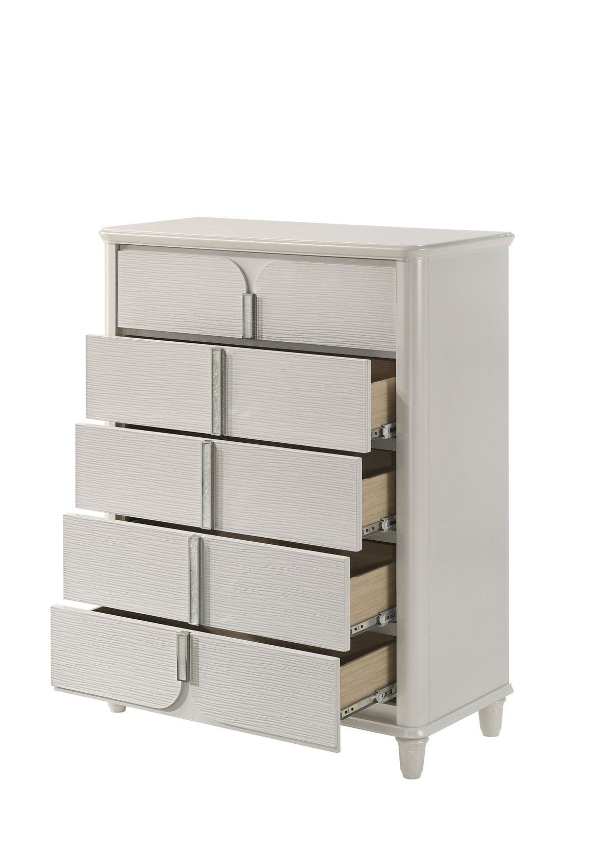 Laveda White Modern Storage Chest accent chest with textured fronts and chrome pulls on Tampa Home & Garden Store