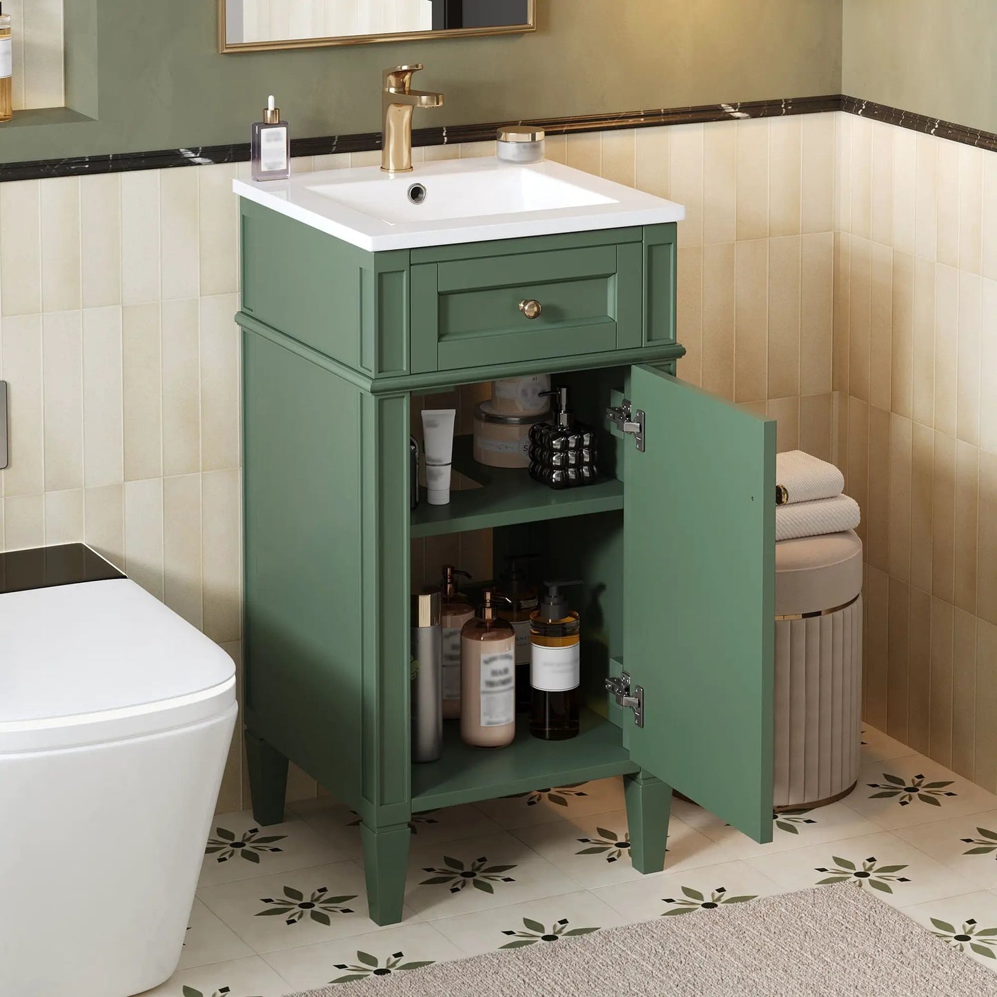 French Style Vanity With Sink and Solid Wood Legs