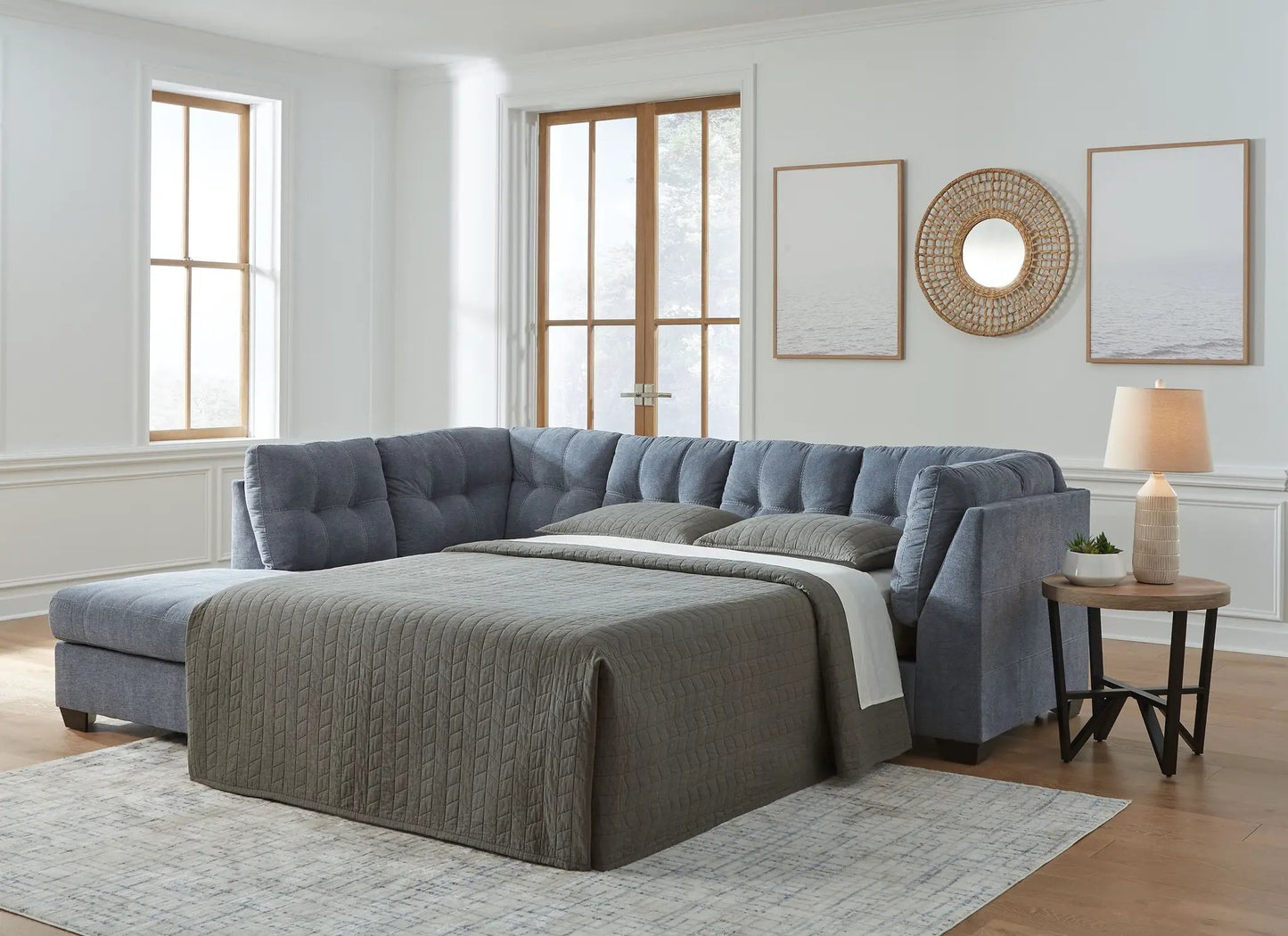 Marleton sleeper sectional in blue-gray fabric with chaise by Unique Piece Furniture on Tampa Home & Garden Store