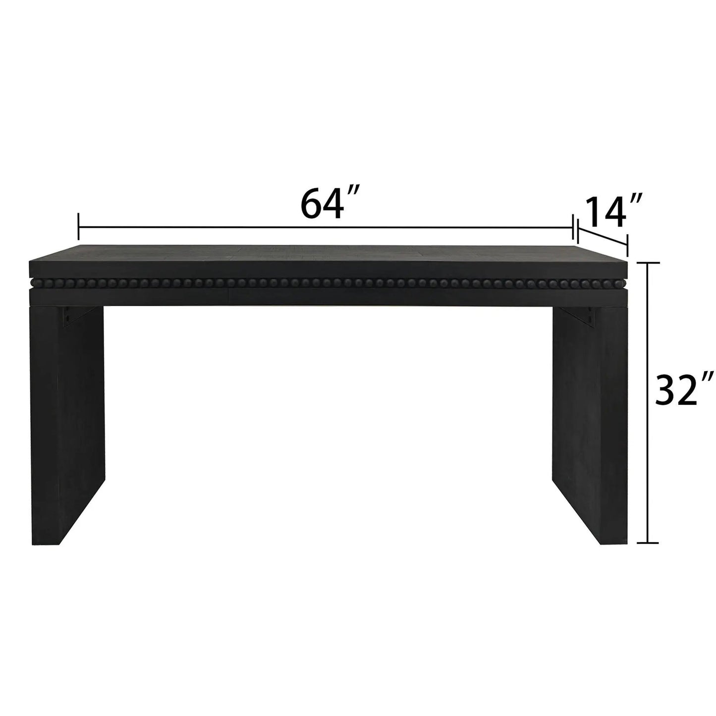 Modern Rustic Wood Console Table with floating top, black finish, 64 L x 14 D, beaded apron on Tampa Home & Garden Store