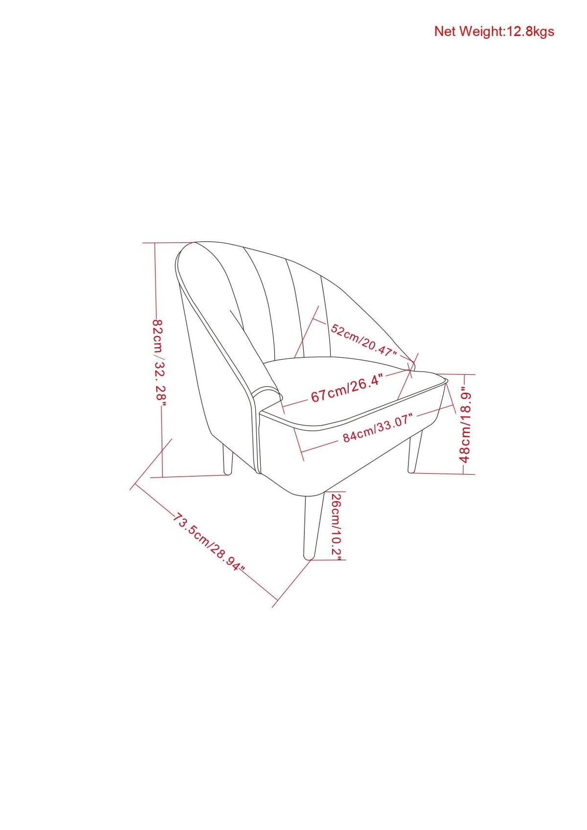 Upholstered Accent Chair with Curved Back and Detail drawing HouseOfZazla on Tampa Home & Garden Store