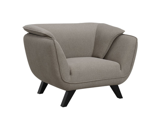 Nayeli Boucle Arm Chair taupe boucle fabric with angled black legs by HouseOfZazla on Tampa Home & Garden Store
