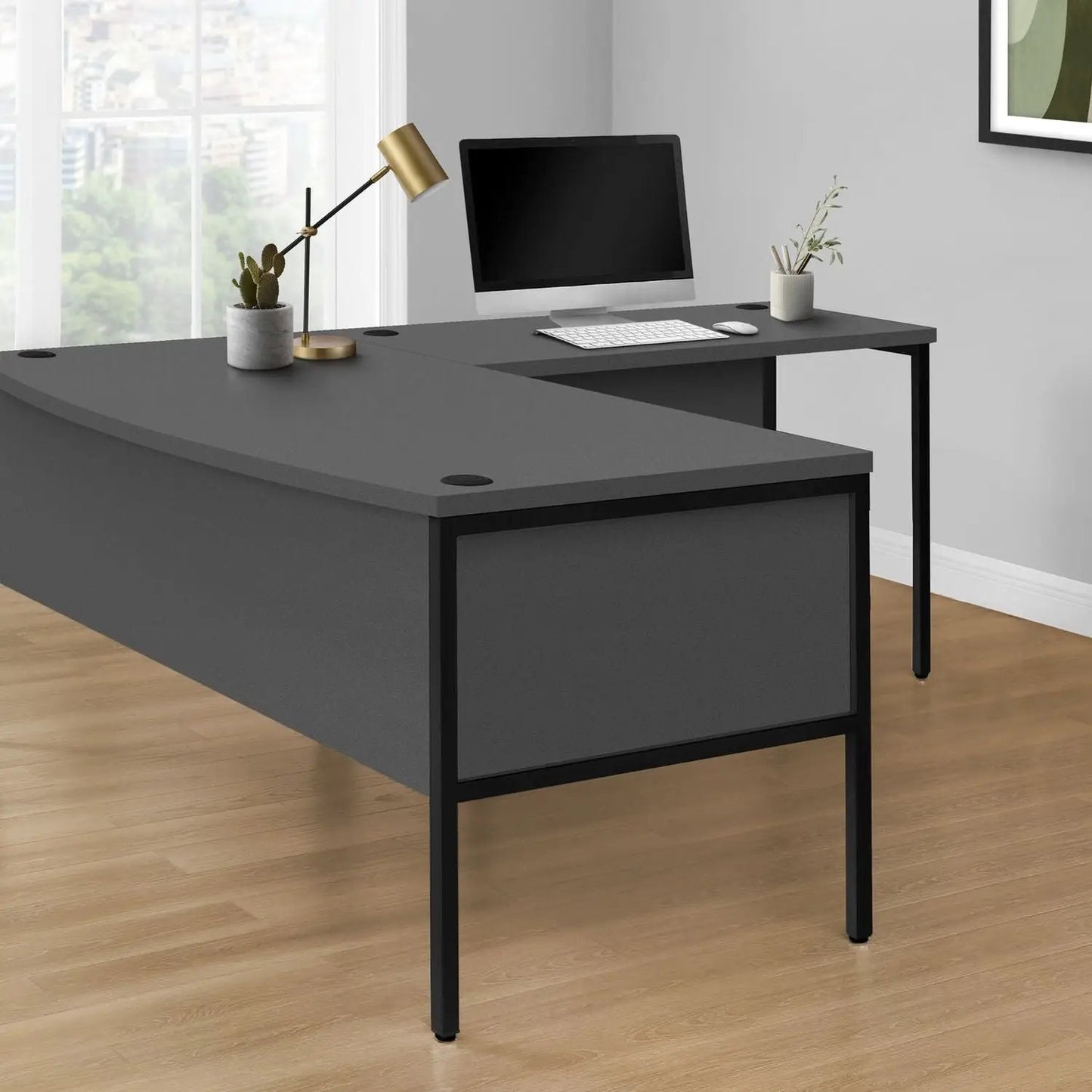 Computer desk dark gray top with black metal legs in a contemporary home office on Tampa Home & Garden Store