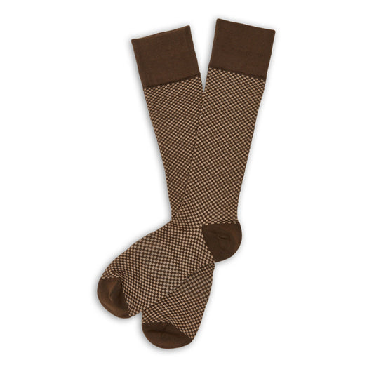 DeadSoxy F23 Dress Sock boardroom socks brown checkerboard pattern with brown toe caps on Tampa Home & Garden Store