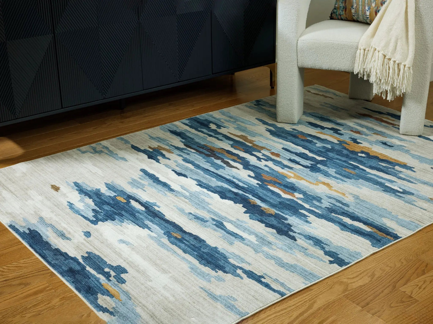 Vinlett Washable Rug 8x10 Cream Blue Brown