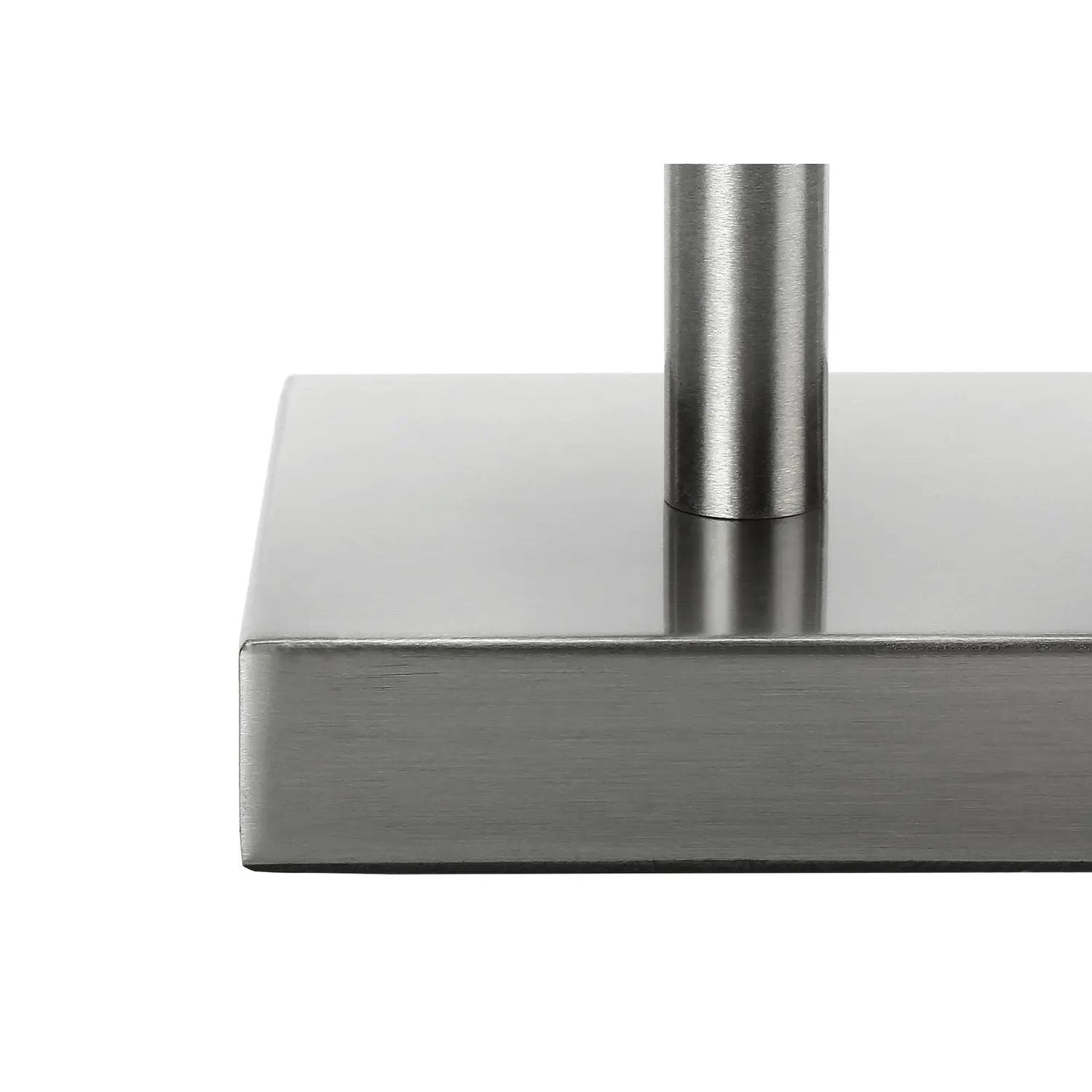 Brushed nickel table lamp base with cylindrical stem on square metal surface, set of 2 on Tampa Home & Garden Store
