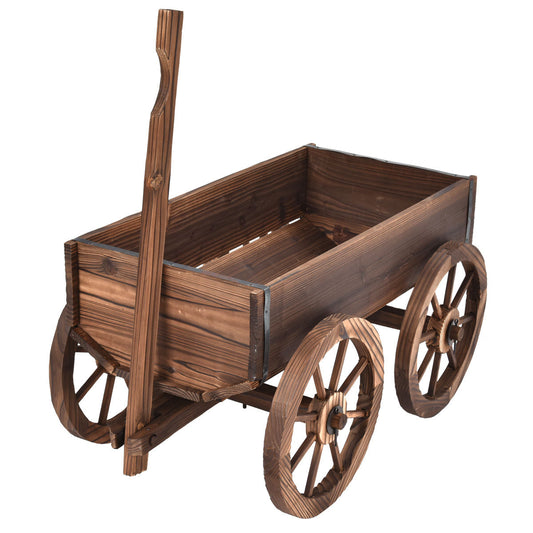 Wood Wagon Planter Pot Stand with Wheels - Tampa Home & Garden Store