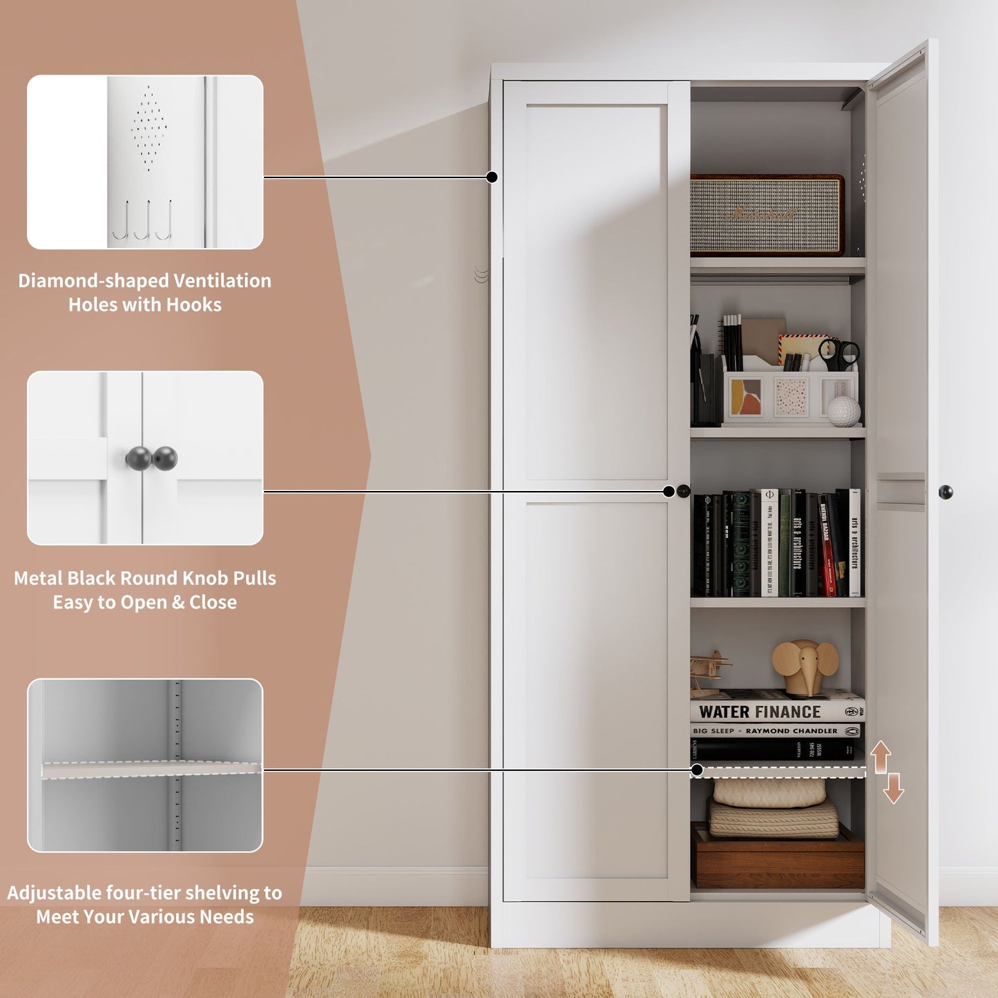 White Metal Pantry Cabinet With Steel Shelves